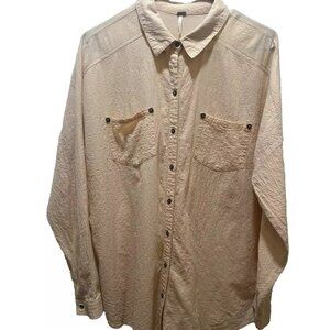 Free People Shirt Womens Large Peach S/P Oversized Crinkle Cotton Button Down